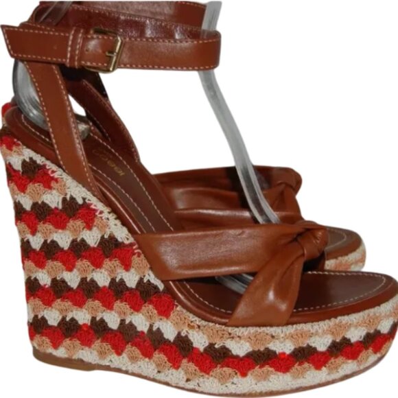 Sergio Rossi Shoes - VINTAGE - Sergio Rossi Crochet and Leather Platform Wedges SZ -10